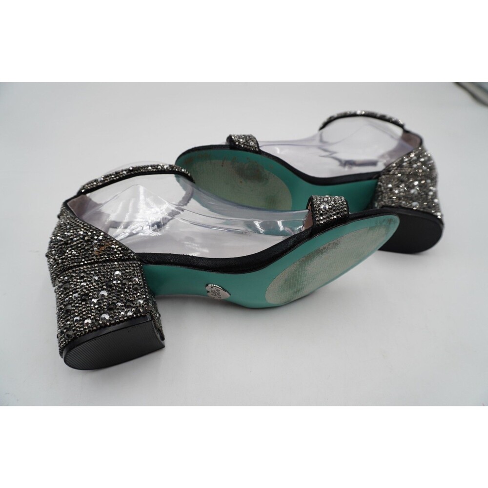 Betsey Johnson Black Rhinestones  Mari Block Heel Angle Strap Dress Sandal Sz 8M - Picture 6 of 8